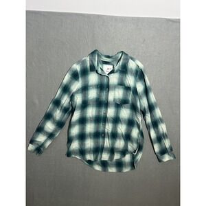 Sonoma Goods For Life Women's Green White Plaid Flannel Button-Up Shirt Size M